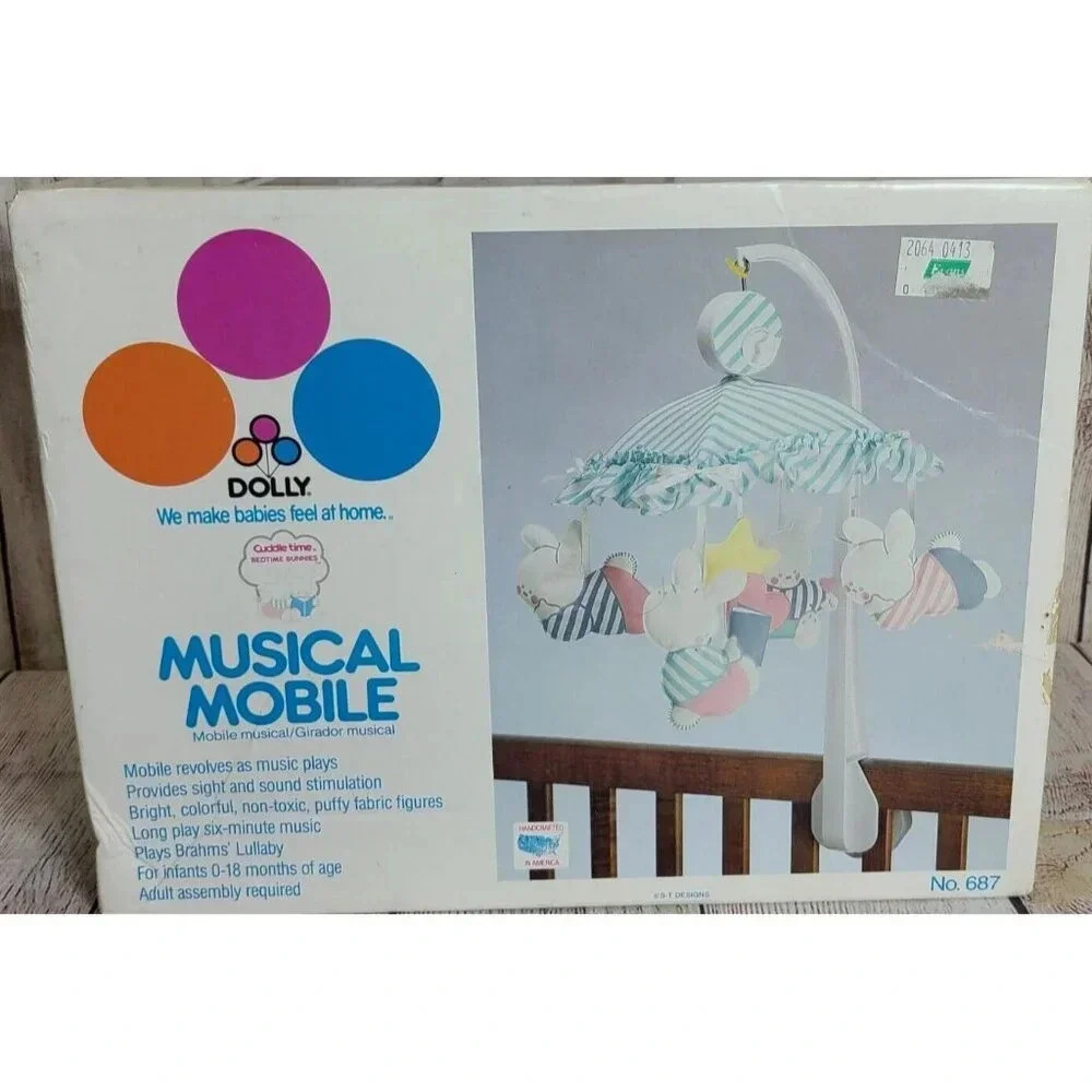 Vintage Dolly Cuddle Time Bedtime Bunnies Crib Musical Mobile Ages 0-18 Months
